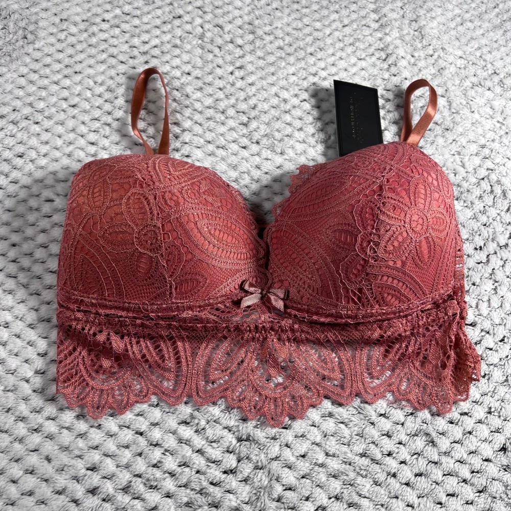 Fredericks of Hollywood Women's Finley Lace Bralette Pink Rose Duce‎ Large NWT